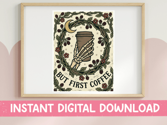A Coffee Lover's Skeleton Hand Wreath for Graphics & T-Shirt Designs